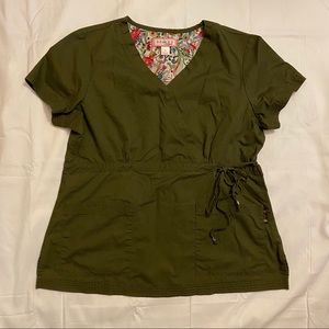 Koi Katelyn Mock-Wrap Scrub Top — Olive